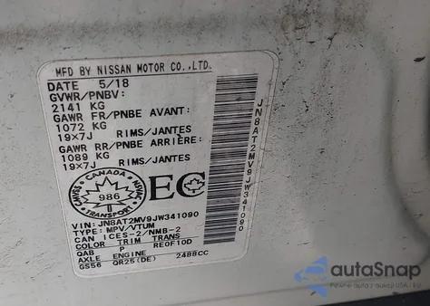 2018 Nissan Rogue S/Sl/Sv из США, поврежденный, VIN JN8AT2MV9JW341090